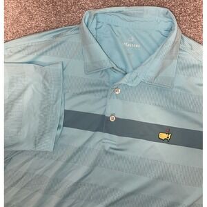 Masters Tech Polo Shirt Golf Turquoise/Teal Striped Mens Large Performance Wick